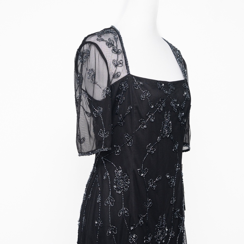 Adrianna Papell - Mesh-Sleeve Beaded Dress - Picture 7 of 13